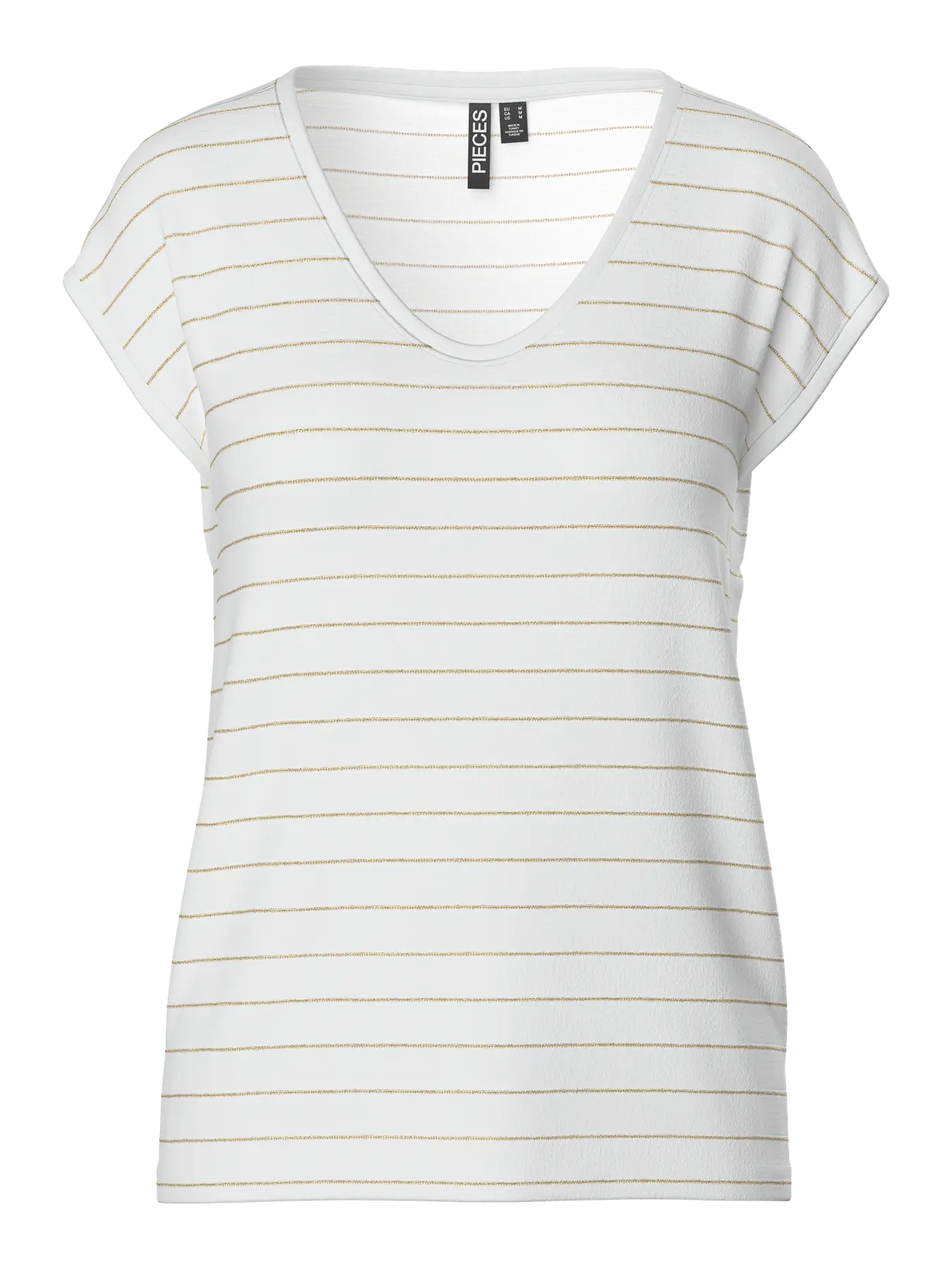 PcBillo Shirt Lurex White/Gold Wide Stripe