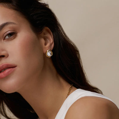 Organic Molten Pearl Stud Earrings