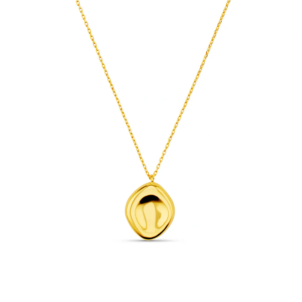 Polished Organic Oval Charm Necklace - Gold