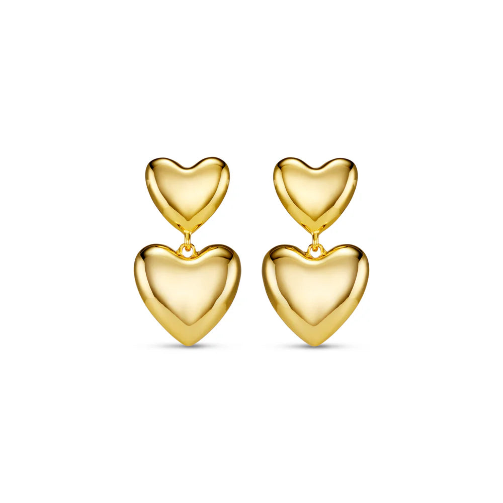 Statement Voluminous Heart Drop Earrings - Gold