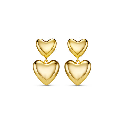 Statement Voluminous Heart Drop Earrings - Gold