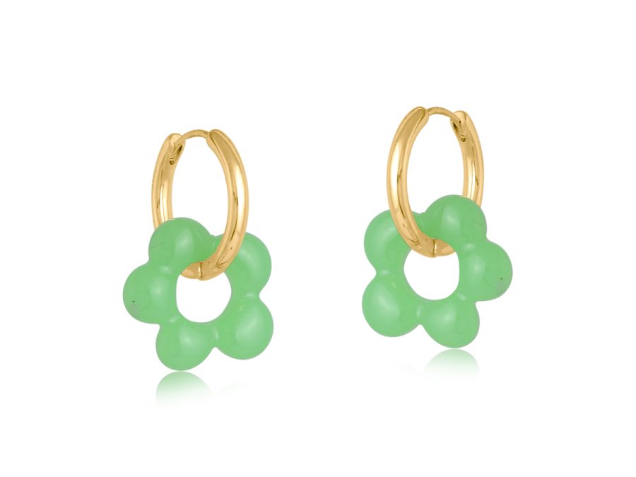 Green Olympia Beaded Huggie Hoop Earrings