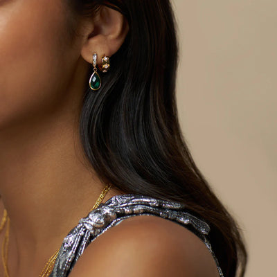 Starburst Embellished Metal Huggie Hoops -31565