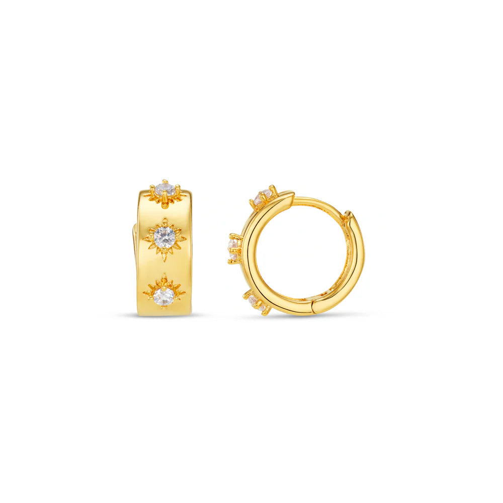 Starburst Embellished Metal Huggie Hoops -31565