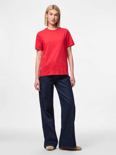 PcRia SS Solid Tee Lollipop Red