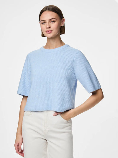 PcSilly SS O-Neck Knit Cashmere Blue
