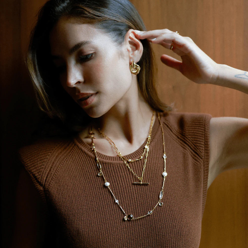 Mixed Bead & Coin Long Link Necklace 31468