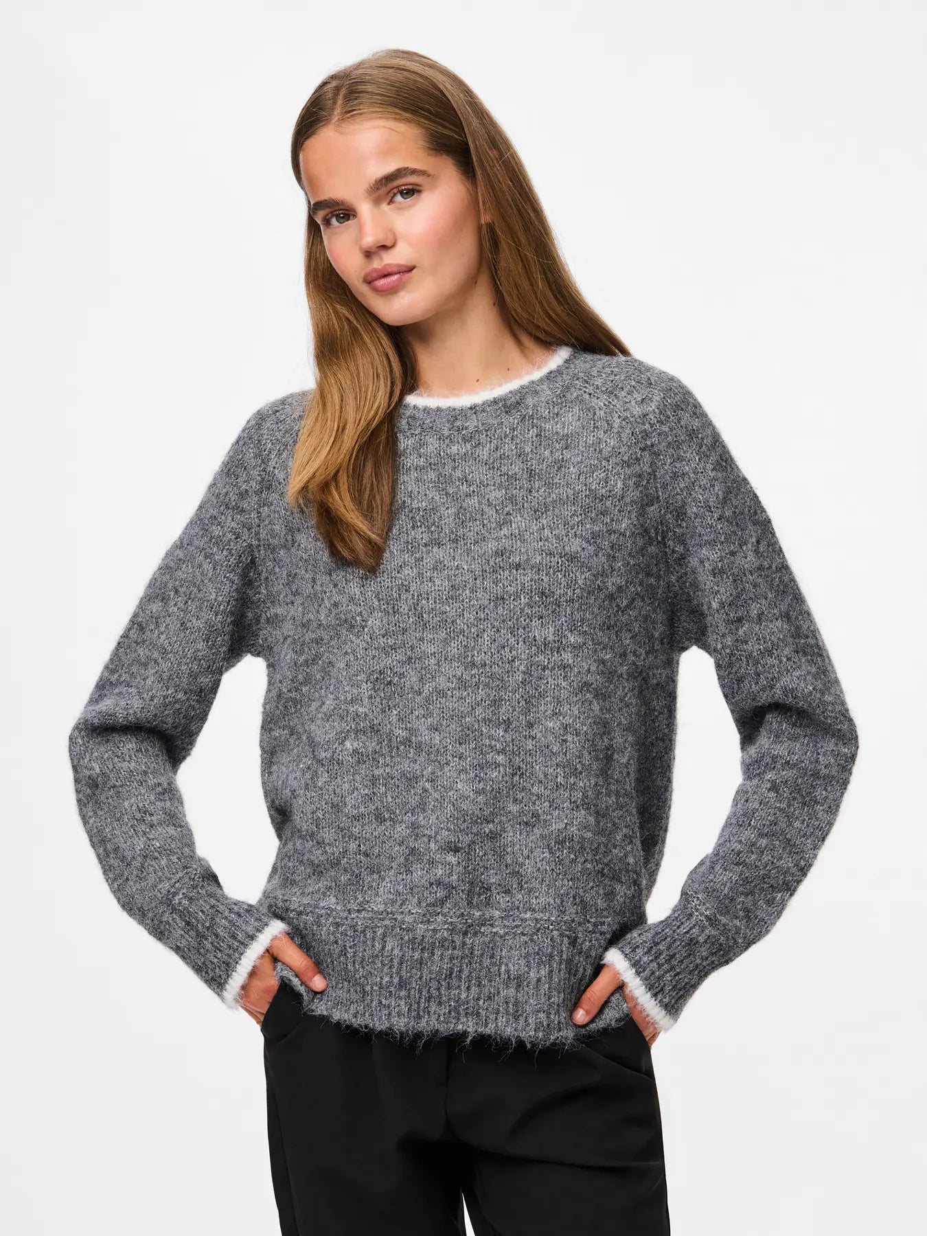 PcIvy Knit Medium Grey/White