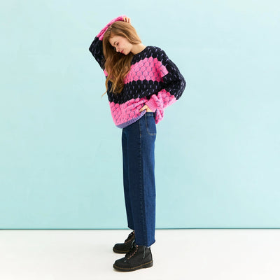 Marissa Knit Navy/Pink Stripes