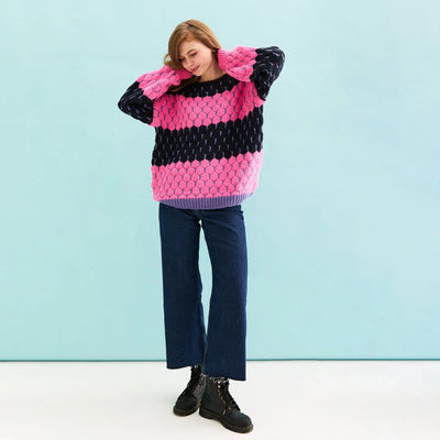 Marissa Knit Navy/Pink Stripes