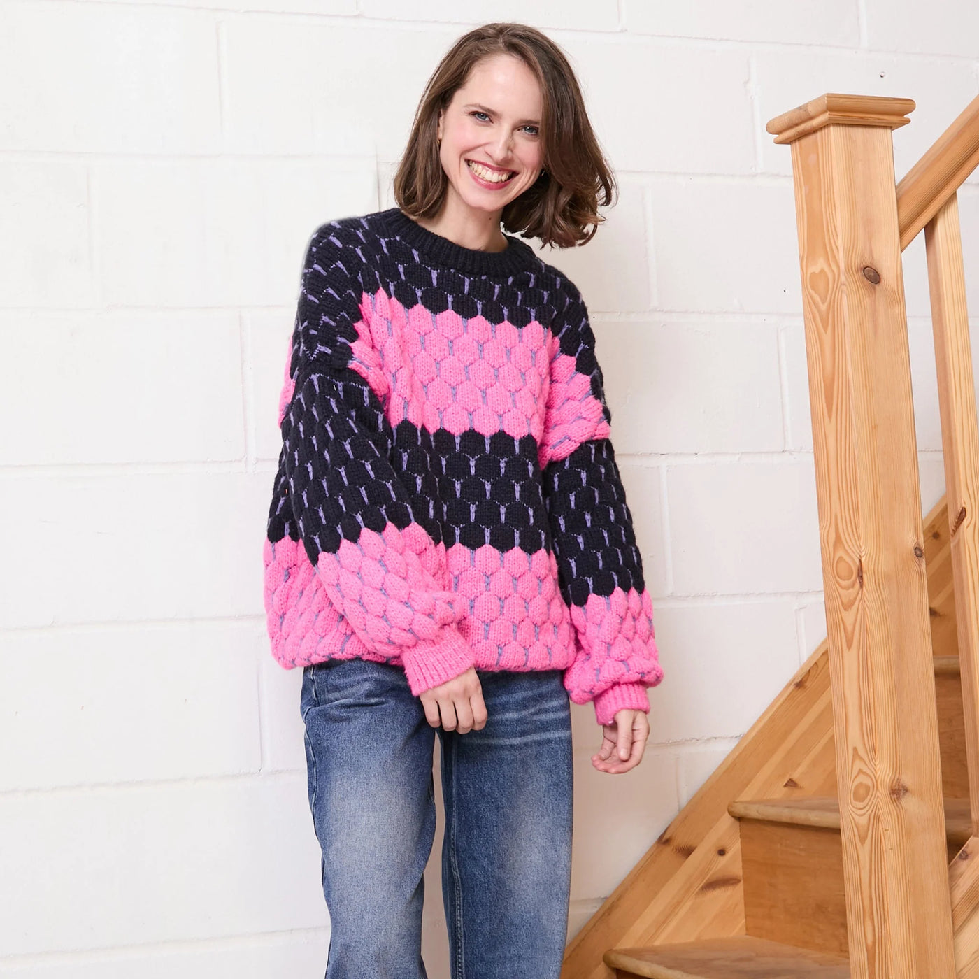 Marissa Knit Navy/Pink Stripes