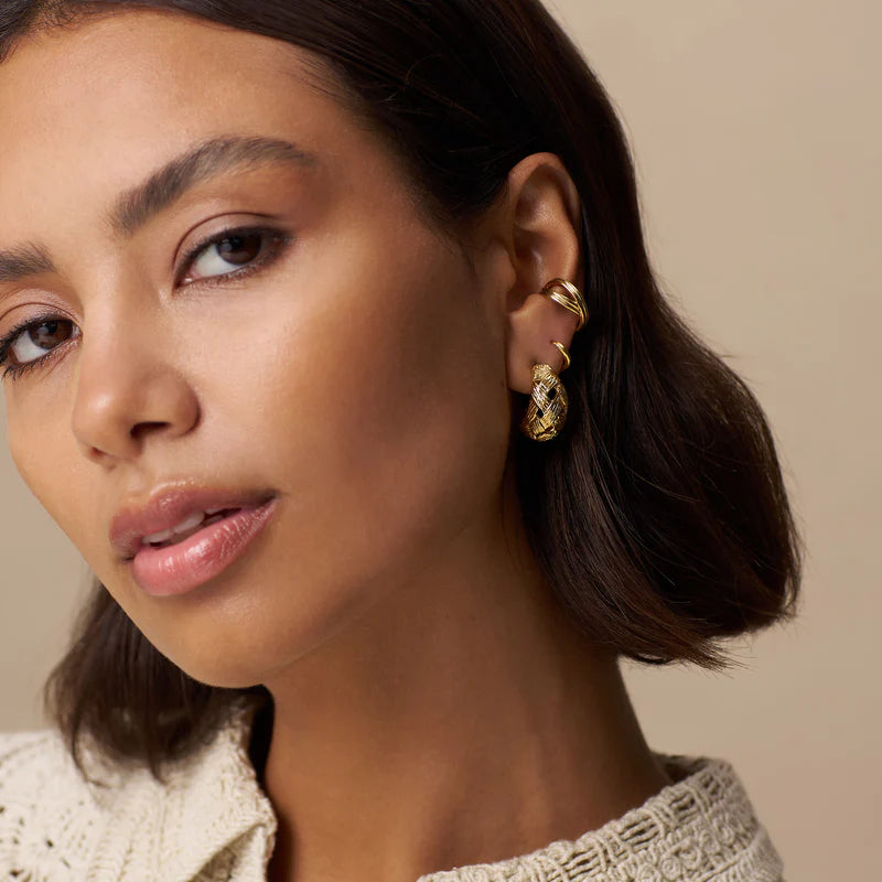 Domed Woven Cut Out Hoop Earrings