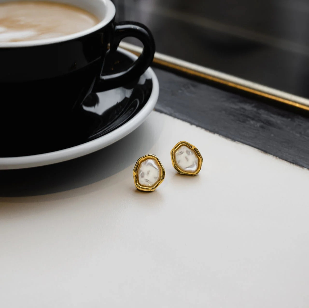 Organic Molten Pearl Stud Earrings