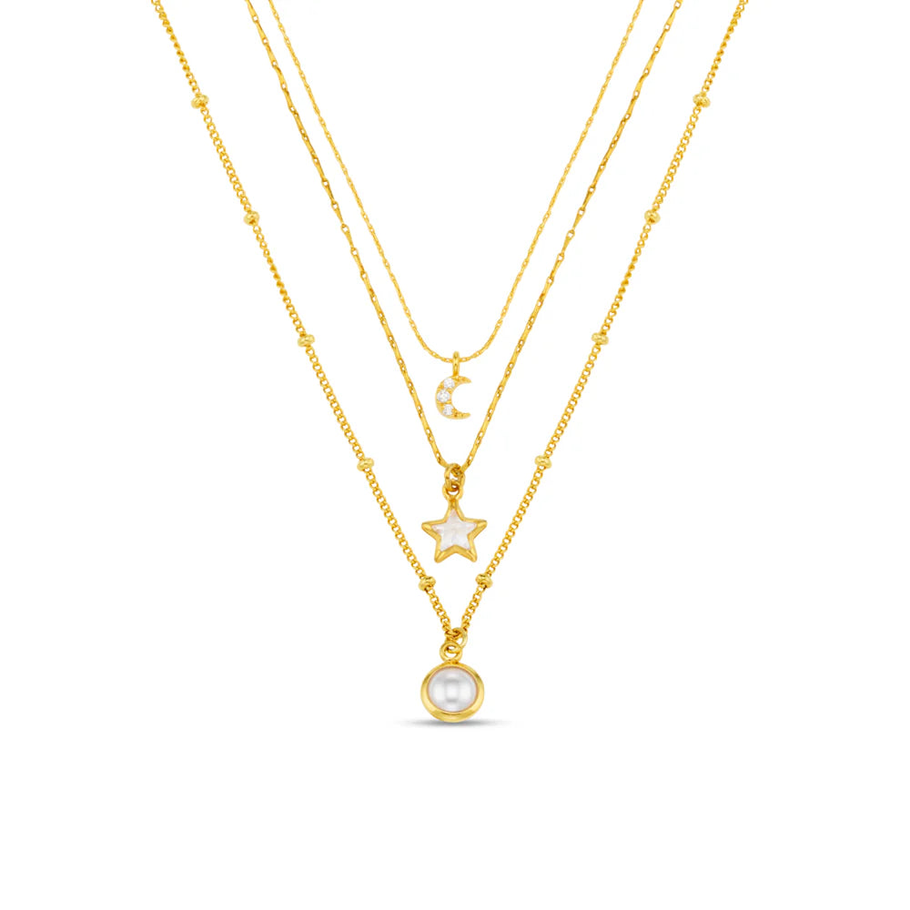 Celestial Charm & Pearl 3-Row Necklace 31607