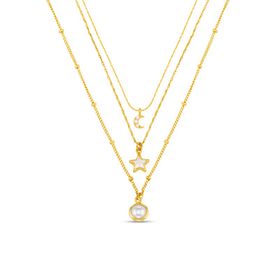 Celestial Charm & Pearl 3-Row Necklace 31607