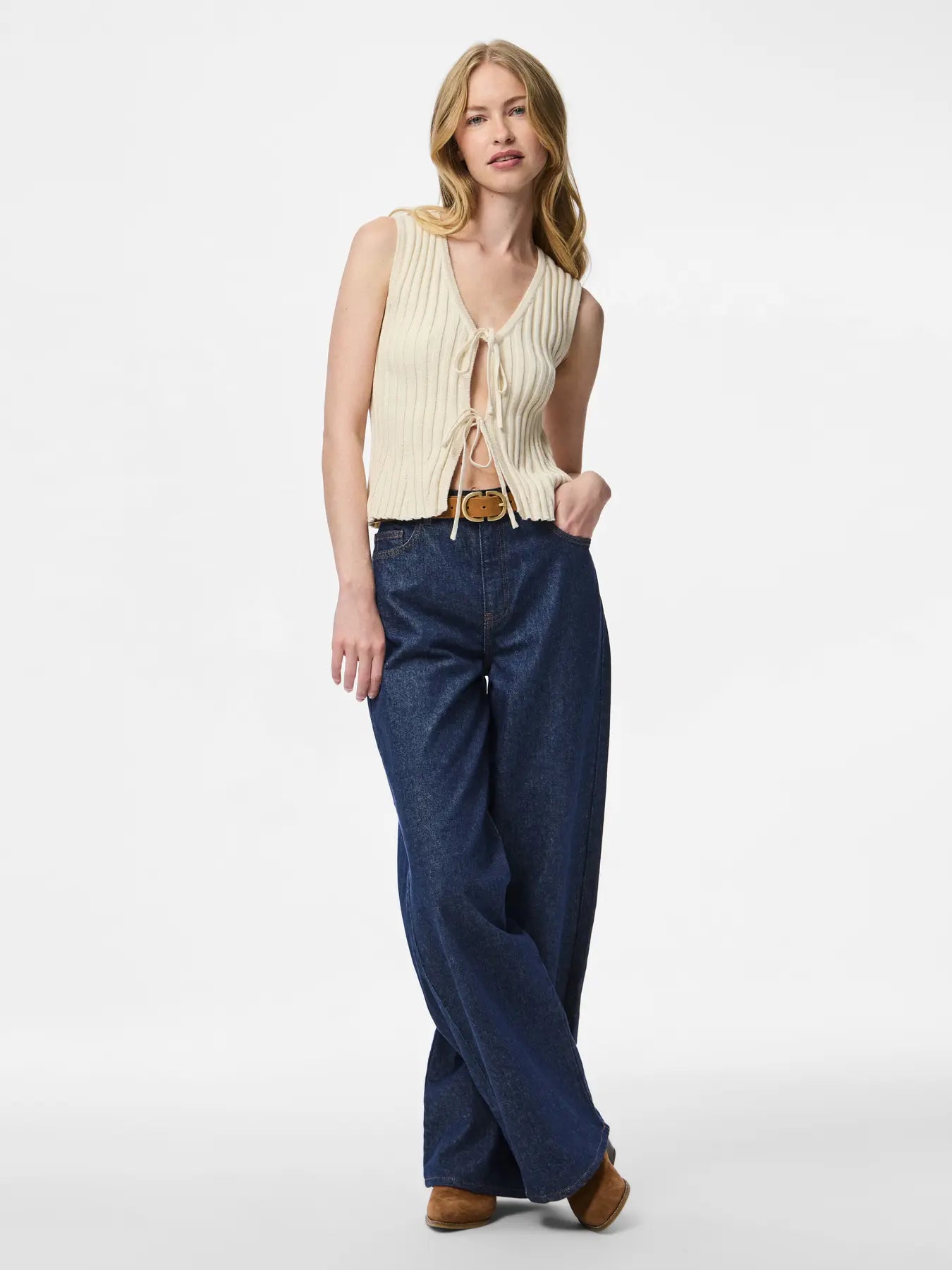 PcJoylynn Tie Knit Top Birch