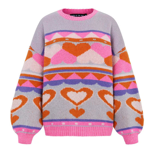 Poppy Oversized Knit Pink Hearts