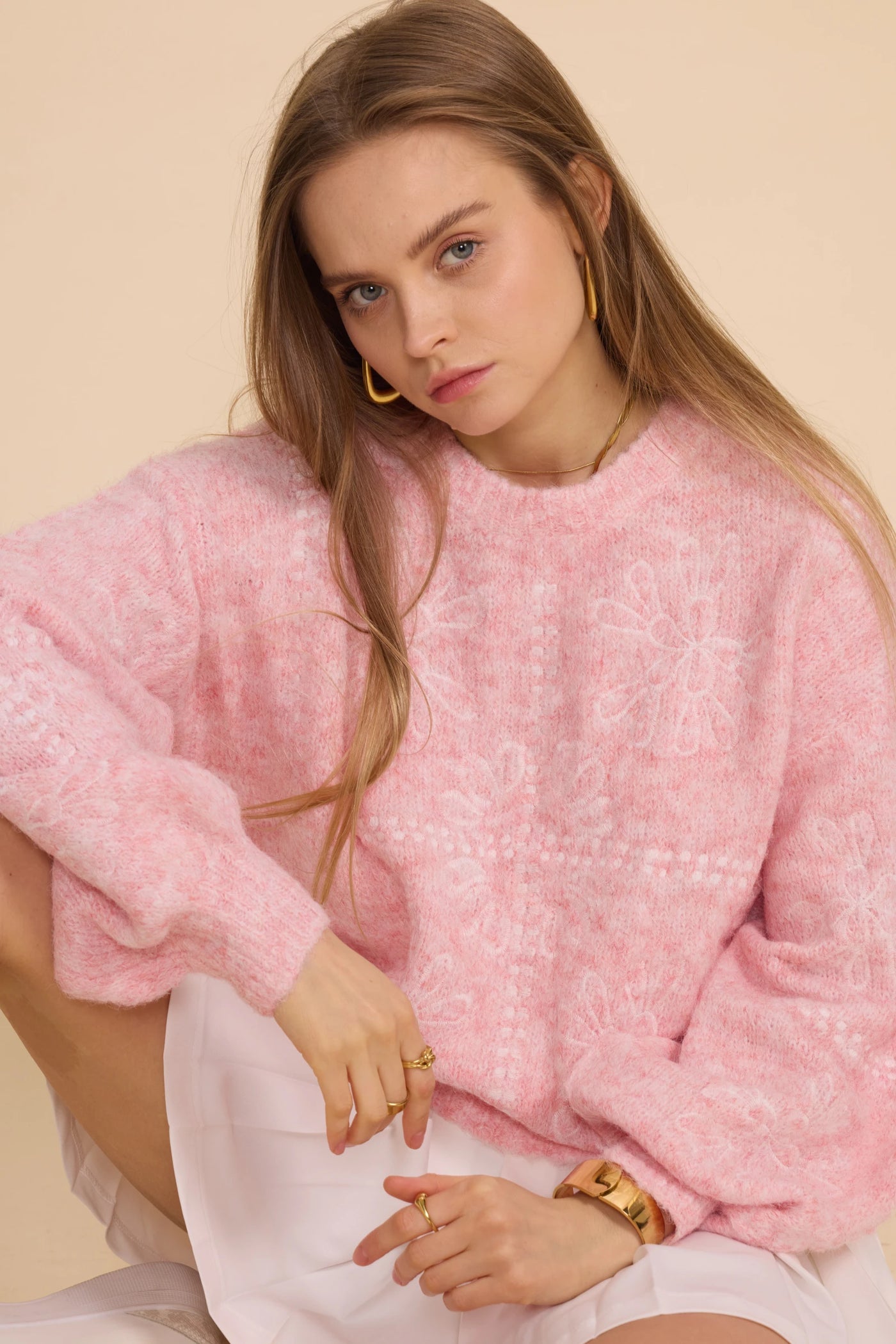 Pink Floral Embroidered Knit