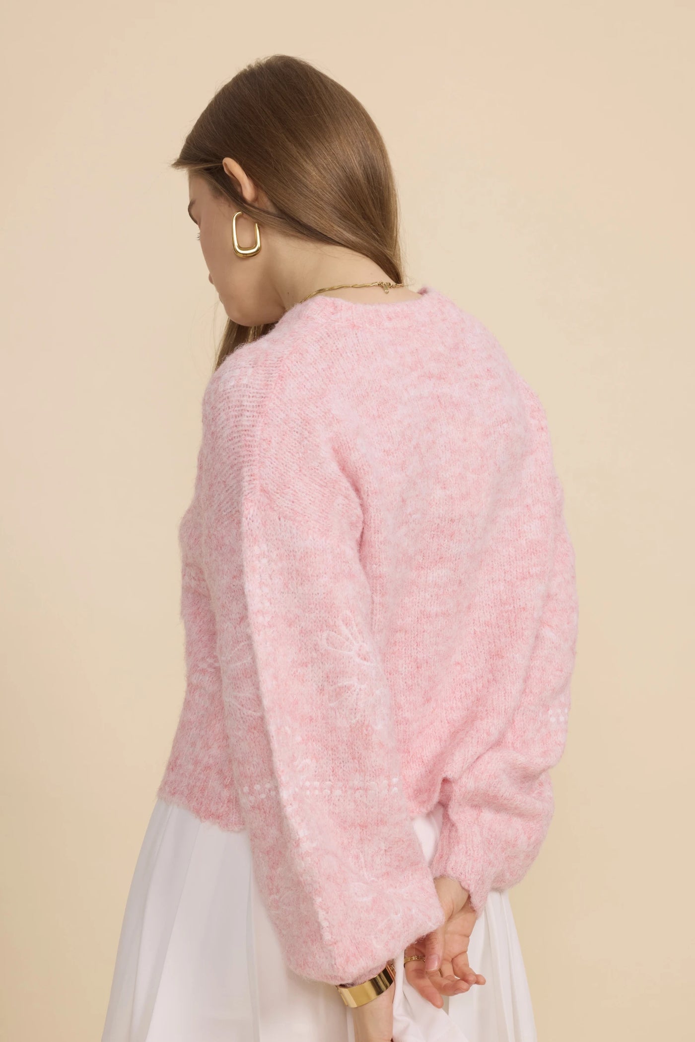 Pink Floral Embroidered Knit