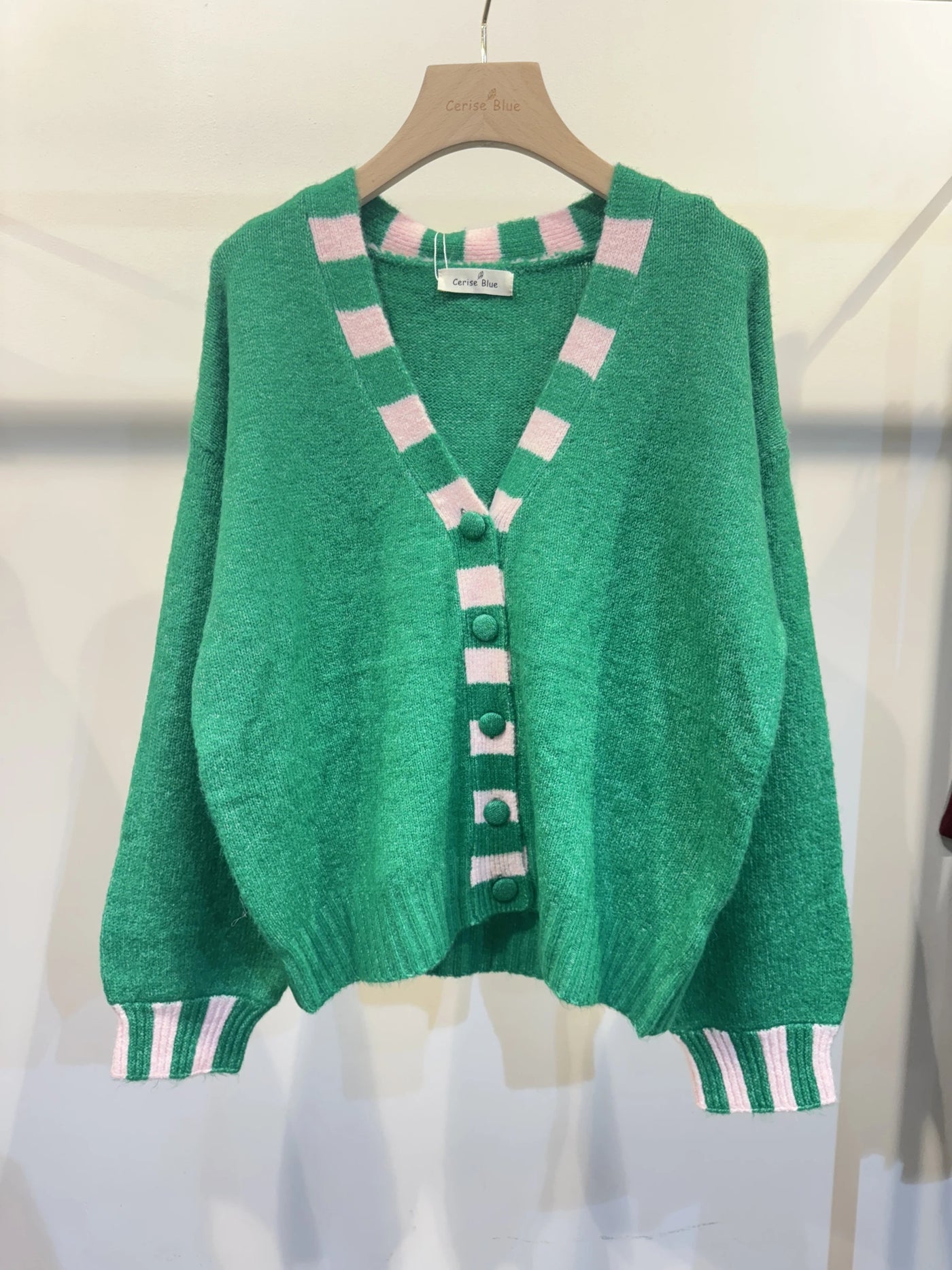 Green Striped Edge Cardigan