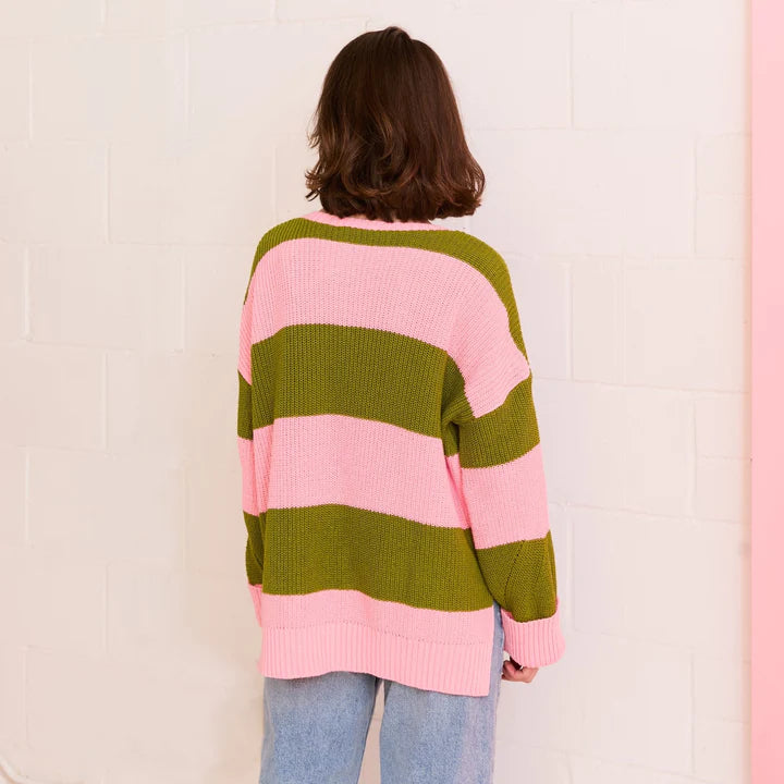 Rhiannon Knit Pink/Green Stripes
