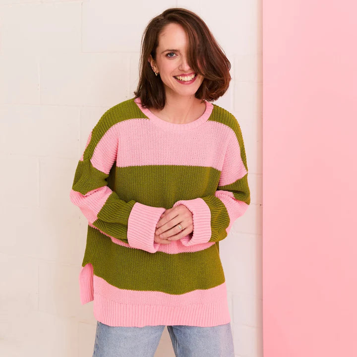 Rhiannon Knit Pink/Green Stripes