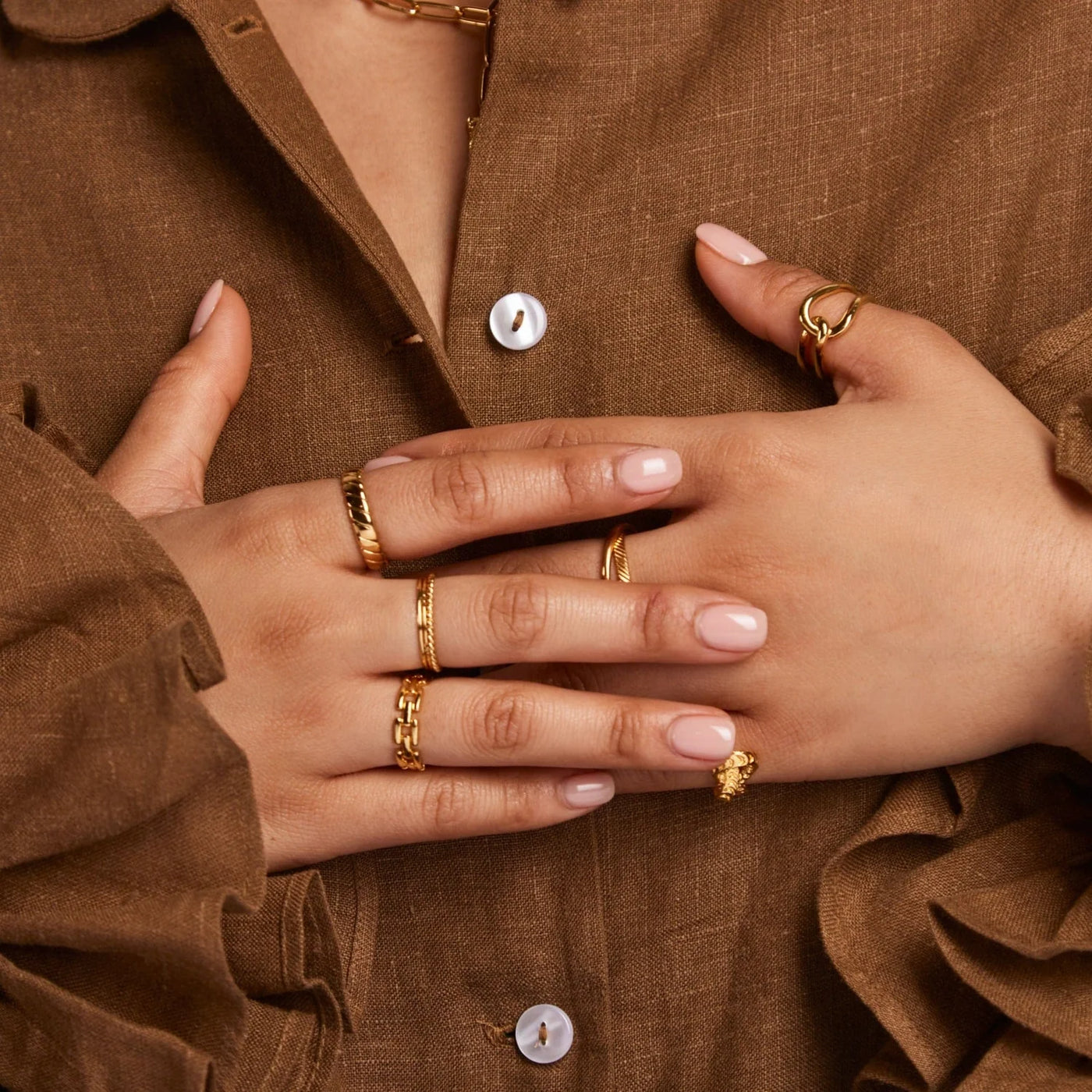 Interlocking Open Adjustable Ring - Gold