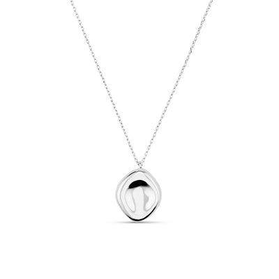 Polished Organic Oval Charm Necklace - Silver