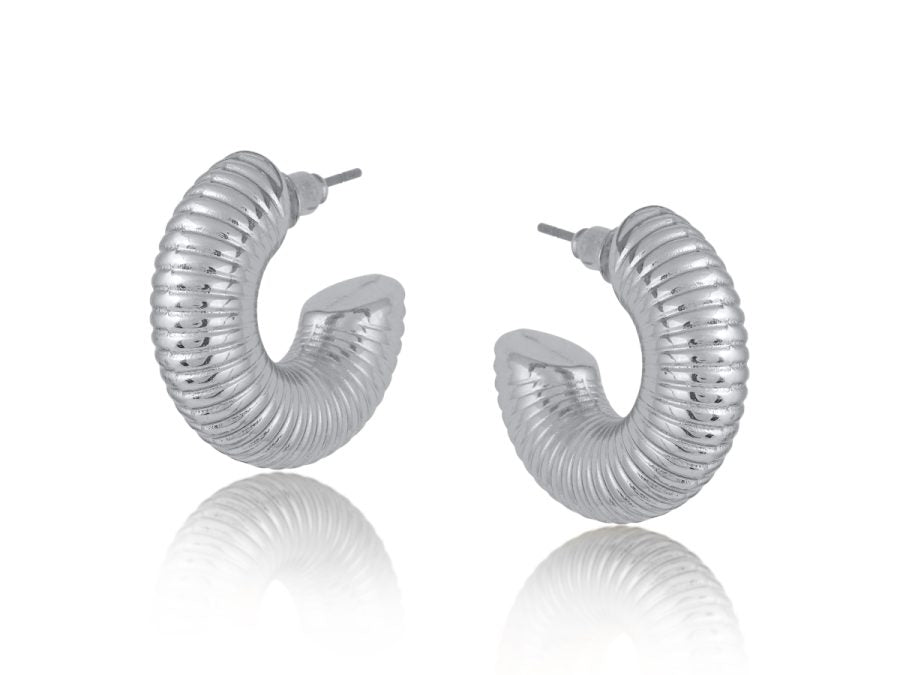 Silver Atalanta Spring Texture Hoop Earrings