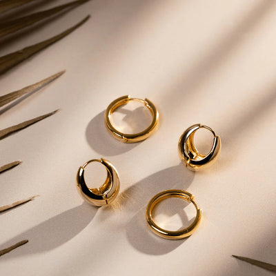 Polished Domed Taper Hoop Earrings - Gold