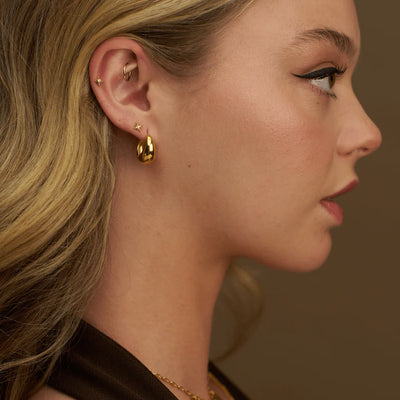 Polished Domed Taper Hoop Earrings - Gold