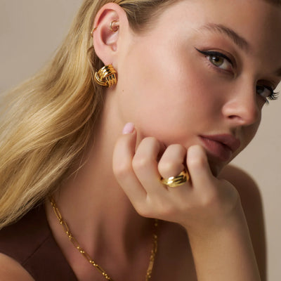 Interlocking Statement Stud Earrings Gold 31446