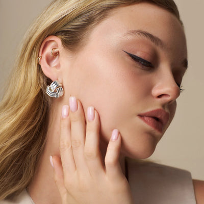 Interlocking Statement Stud Earrings Silver 314517