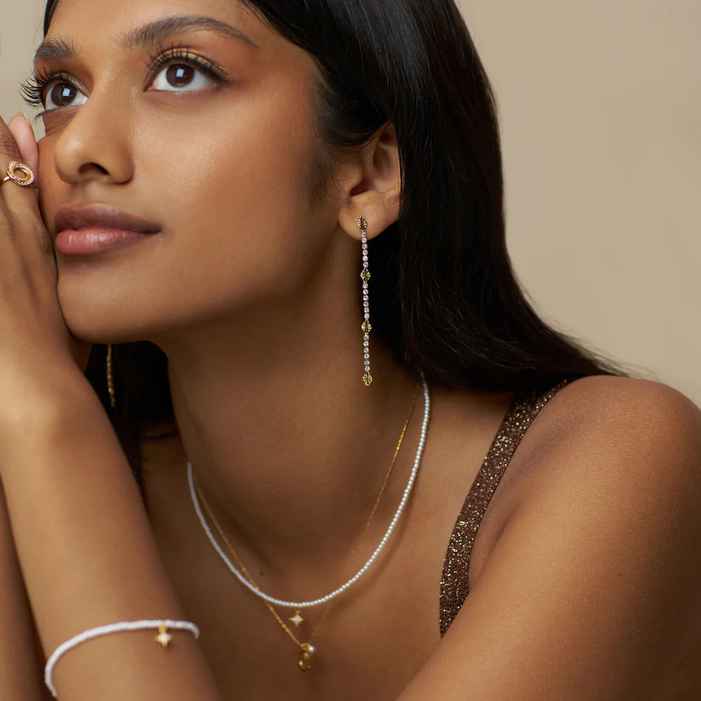 Cupchain & Etched Detail Drop Earrings 31573