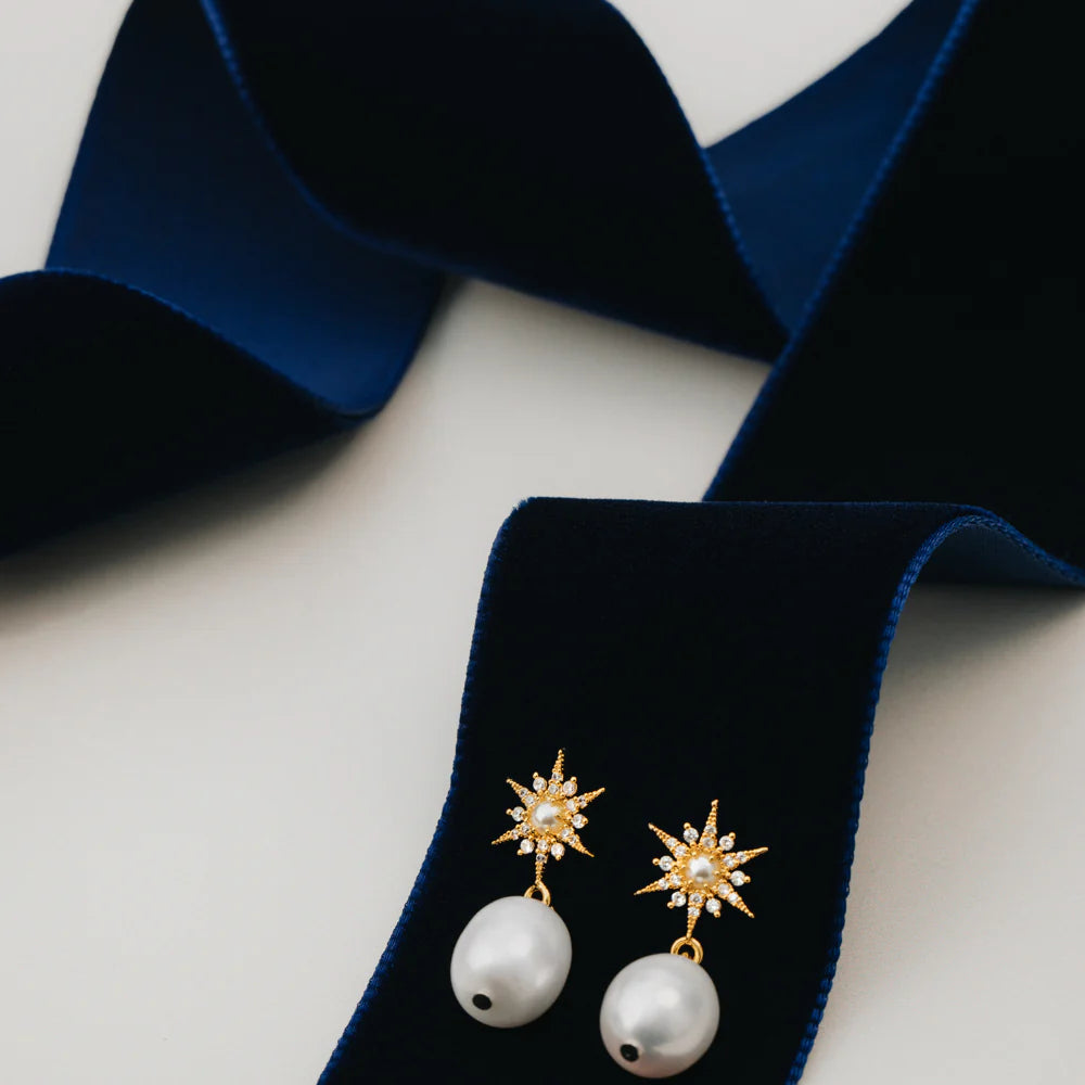 Pavé Starburst & Pearl Drop Earrings 31569