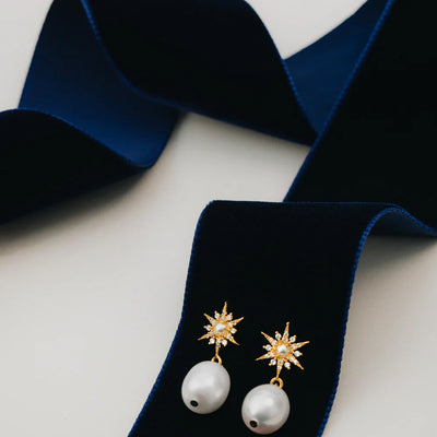 Pavé Starburst & Pearl Drop Earrings 31569