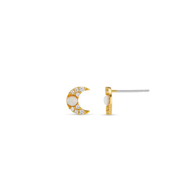 Pave & Opal Moon Stud Earrings - 31563