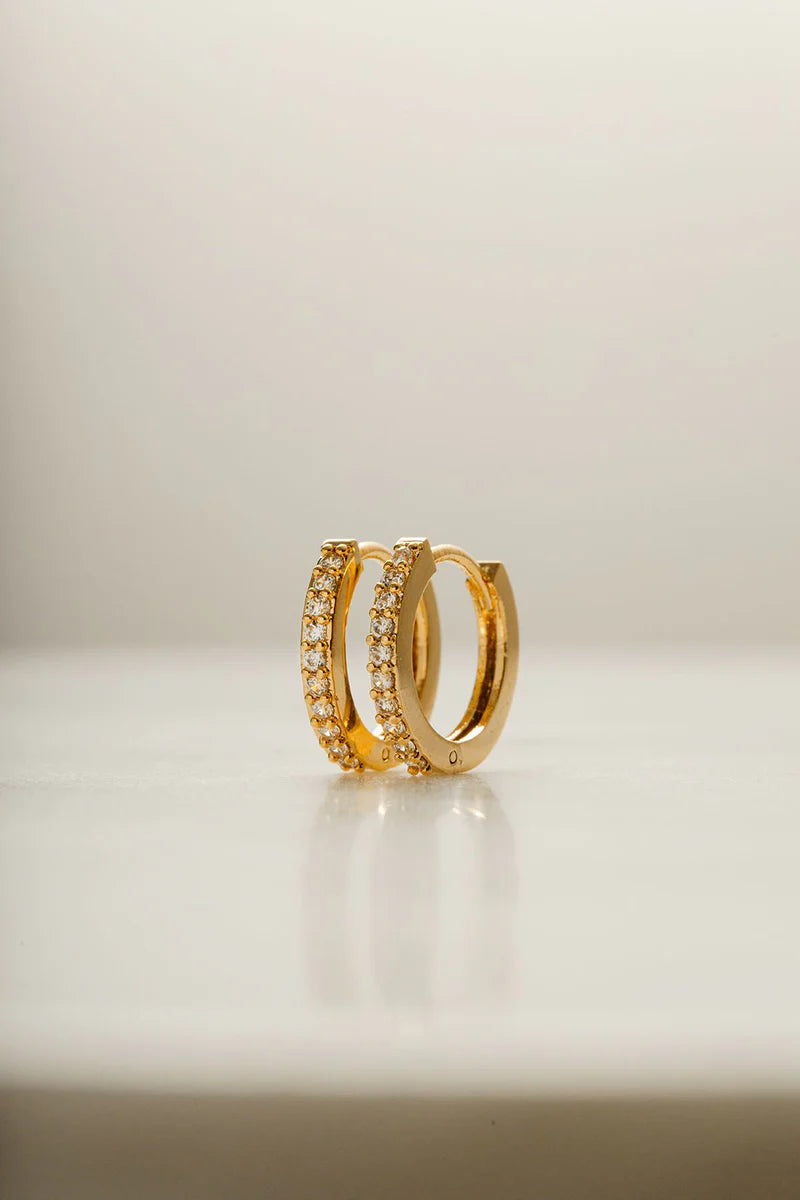 Pavé Huggie Hoop Earrings - Gold