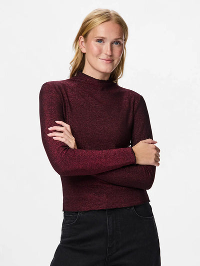 PcSandra Mockneck Top Beetroot Purple