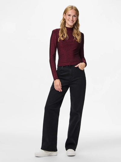 PcSandra Mockneck Top Beetroot Purple
