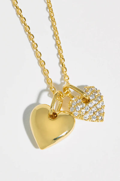Double Heart Sparkle Necklace Gold